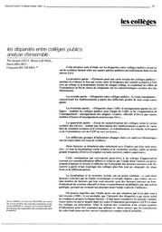 Les disparités entre collèges publics : analyse d'ensemble 1979-1980 | LEVY, Jacques