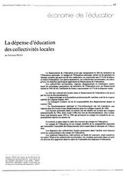 Dépense (la) d'éducation des collectivités locales. | PEAN, Sylvaine