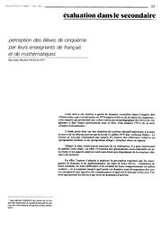 Perception des élèves de cinquième par leurs enseignants de français et de mathématiques. | VIGNAUD, Jean-Michel