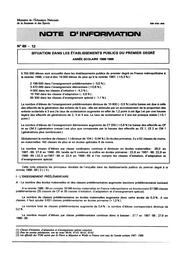 Situation dans les établissements publics du premier degré. Année scolaire 1988-1989 | HEE, Bernadette