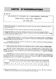 Elèves (les) et étudiants de l'enseignement supérieur bénéficiant d'une aide financière en 1988-1989. | FLAMMANG, Béatrice