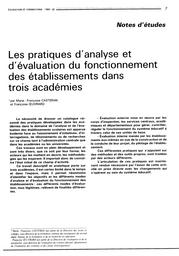 Pratiques ( les ) d'analyse et d'évaluation du fonctionnement des établissements dans trois académies. | CASTERAN, Marie-Françoise