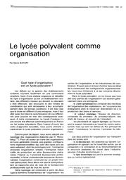 Contribution à l'étude de l'établissement scolaire : le lycée polyvalent comme organisation. | BAYART, Denis