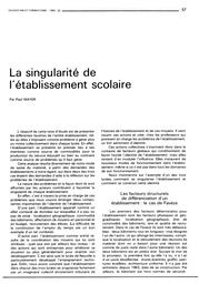 Contribution à l'étude de l'établissement scolaire : la singularité de l'établissement scolaire. | MAYER, Paul