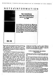 Mentions (les) aux baccalauréats général et technologique en 1989. | FOURNIE, Dominique