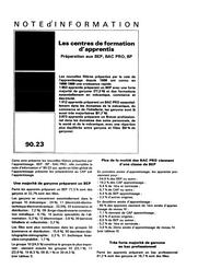 Centres (les) de formation d'apprentis. Préparation aux BEP, bac pro., BP. 1988-1989. | CHANEMOUGA, P.