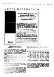 Résultats (les) provisoires des baccalauréats général, technologique et professionnel - session de juin 1990 - France métropolitaine. | CASABIANCA, Marthe