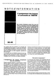 Enseignement (l') des langues à l'université en 1989-90. | FOURNIE, Dominique