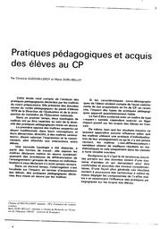 Pratiques pédagogiques et acquis des élèves au CP. | AUDOUIN-LEROY, Christine