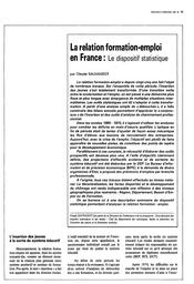 Relation (la) formation - emploi en France : le dispositif statistique. | SAUVAGEOT, Claude