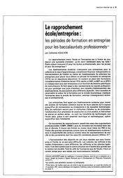 Rapprochement (le) école - entreprise : les périodes de formation en entreprise pour les baccalauréats professionnels. | AGULHON, Catherine