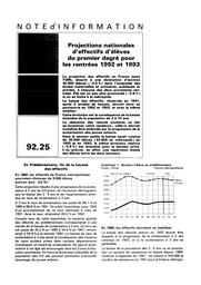 Projections nationales d'effectifs d'élèves du premier degré pour les rentrées 1992 et 1993. | HEE, Bernadette