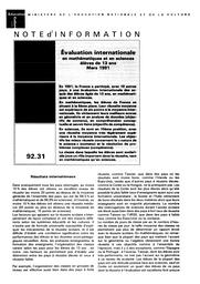 Evaluation internationale en mathématiques et en sciences ; élèves de 13 ans ; mars 1991 | JOUVANCEAU, Pierre