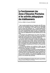 Fonctionnement (le) des Zones d'Education Prioritaires et les activités pédagogiques des établissements. | LIENSOL, Bruno