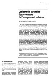 Identités (les) culturelles des professeurs de l'enseignement technique. | OBIN, Jean-Pierre