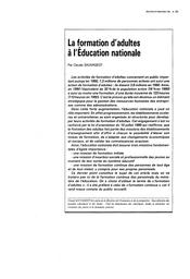 Formation (la) d'adultes à l'Education nationale. | SAUVAGEOT, Claude