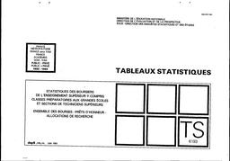 Statistiques des boursiers de l'enseignement supérieur, y compris classes préparatoires aux grandes écoles et sections de techniciens supérieurs. Public, privé. 1992-1993. | ROULLIN-LEFEBVRE, Valérie