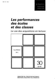 Performances (les) des écoles et des classes. | BRESSOUX, Pascal