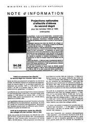 Projections nationales d'effectifs d'élèves du 2nd degré pour les rentrées 1994 et 1995 (métropole). | LIENSOL, Bruno