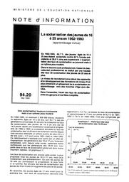 Scolarisation (la) des jeunes de 16 à 25 ans en 1992-1993 (apprentissage inclus). | LE BRIS-MARTINEZ, Françoise