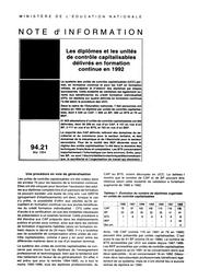 Les diplômes et les unités de contrôle capitalisables délivrés en formation continue en 1992 | HATEM, Frank