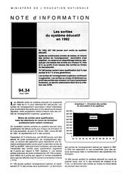 Sorties (les) du système éducatif en 1992. | DERVIEUX, Lise