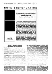 Insertion (l') professionnelle des apprentis ; situation au 1er février 1993. | REBIERE, Christine