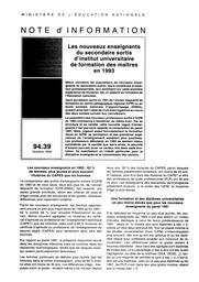 Les nouveaux enseignants du secondaire sortis d'institut universitaire de formation des maîtres en 1993 | ESQUIEU, Nadine