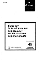 Etude sur le fonctionnement des écoles et sur les pratiques des enseignants. | ALLUIN, François