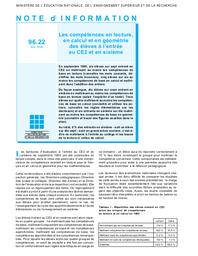 Competences Les En Lecture En Calcul Et En Geometrie Des Eleves A L Entree Au Ce2 Et En Sixieme Detail