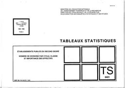 Etablissements publics du second degré. Nombre de divisions par cycle, classe et importance des effectifs. Année scolaire 1995-1996. | MAETZ, Isabelle