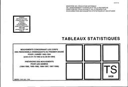 Mouvements concernant les corps des personnels enseignants du premier degré pour l'année 1993-1994 ; prévisions des mouvements pour les années 1994-1995 à 1997-1998. Public. | MAYOU, Geneviève