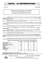 L'origine socio-professionnelle des étudiants ; situation dans les universités en 1973-1974 | France. Ministère de l'Education nationale (MEN)