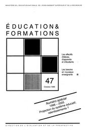 Projection du système éducatif : 1996-2005 ; les effectifs d'élèves, d'apprentis et d'étudiants ; les besoins en nouveaux enseignants. | BOURDEAUX, Catherine