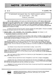 Le personnel enseignant dans les établissements publics du second degré - 1981-1982. Premiers résultats | France. Ministère de l'Education nationale (MEN)