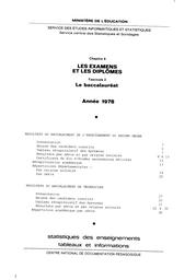 Statistiques des enseignements : Tableaux et informations. Chapitre 6, Les exmanes et les diplômes. Fascicule 2, Le baccalaureat : année 1978 / Ministère de l'éducation. Service des études informatiques et statistiques | France. Ministère de l'éducation. Service des études informatiques et statistiques (SEIS). Service central des statistiques et sondages (SCSS)