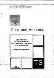 Liste thématique des documents publiés par la direction de l'évaluation et de la prospective. | PAYRAS, Chantal