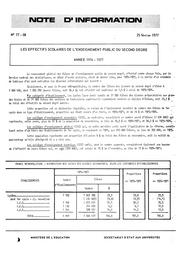 Les effectifs scolaires de l'enseignement public du second degré. Année 1976-1977 | France. Ministère de l'Education nationale (MEN)