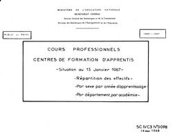 Cours professionnels et centres de formation d'apprentis. Répartition des effectifs par année d'études et par sexe, 1966-67. | France. Ministère de l'Education nationale (MEN)