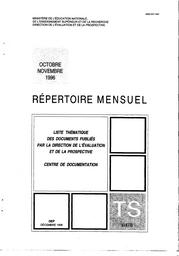 Liste thématique des documents publiés par la direction de l'évaluation et de la prospective. Octobre - novembre 1996. | PAYRAS, Chantal