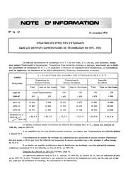 Situation des effectifs d'étudiants dans les instituts universitaires de technologie en 1973-1974 | France. Ministère de l'Education nationale (MEN)