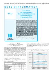 Elèves (les) du second degré dans les établissements publics et privés à la rentrée 1996. | MAETZ, Isabelle