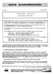 Baccalauréat (le), session 1981, statistiques définitives. | France. Ministère de l'Education nationale (MEN)