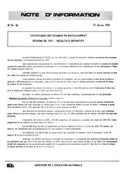 Statistiques des examens du baccalauréat, sessions de 1973. Résultats définitifs | France. Ministère de l'Education nationale (MEN)