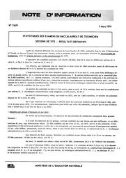 Statistiques des examens du baccalauréat de technicien, sessions de 1973. Résultats définitifs | France. Ministère de l'Education nationale (MEN)