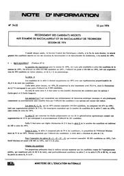 Recensement des candidats inscrits aux examens du baccalauréat et du baccalauréat de technicien, session de 1974 | France. Ministère de l'Education nationale (MEN)
