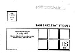 Etablissements publics du second degré. Nombre de divisions par cycle, classe et importance des effectifs. Année scolaire 1996-1997. | MAETZ, Isabelle