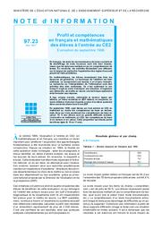 Profil et compétences en français et mathématiques des élèves à l'entrée au CE2 ; évaluation de septembre 1996. | COLMANT, Marc