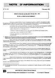 Orientation des bacheliers 1972 en 1972-1973 selon la série du baccalauréat | France. Ministère de l'éducation nationale (MEN). Service d'informations économiques et statistiques (SEIS). Service des statistiques et sondages (SSS)