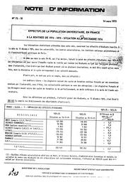 Effectifs de la population universitaire en France à la rentrée de 1974-1975 ; situation au 13 décembre 1974 | France. Ministère de l'Education nationale (MEN)